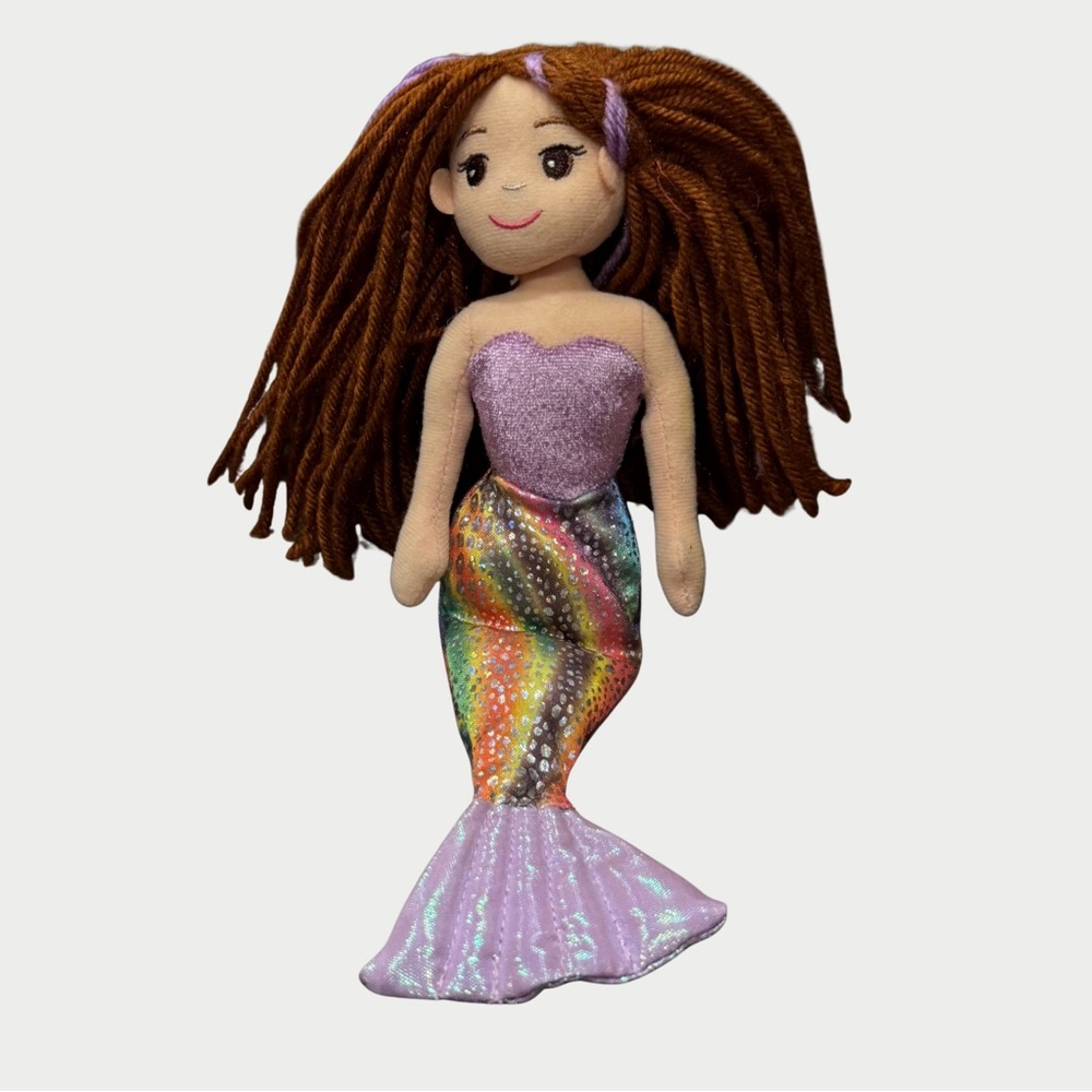 Mermaid Doll with Sparkle Tail and Brown Yarn Hair 10” 💜BOGO